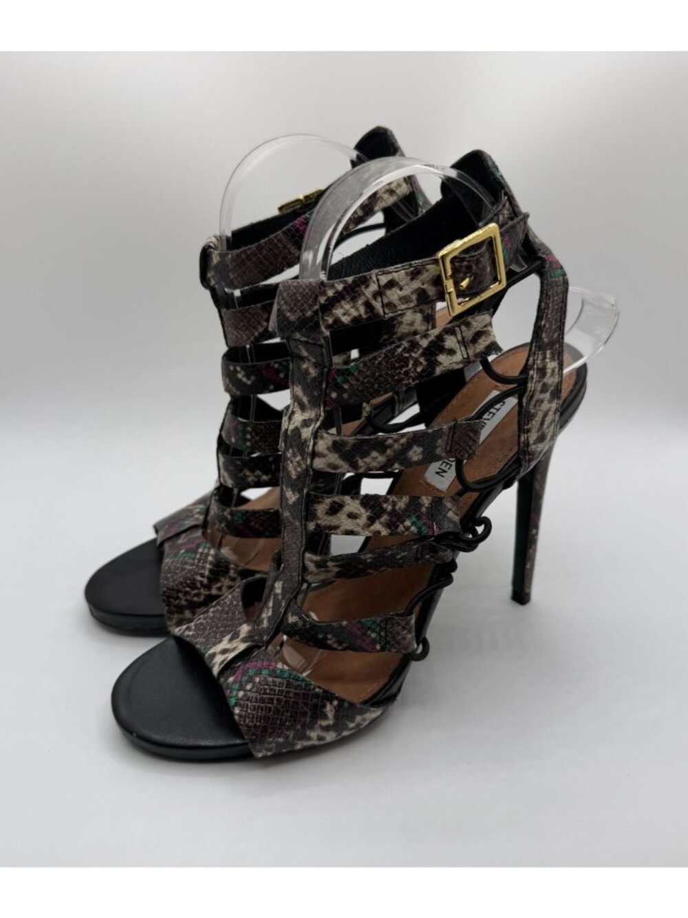 Steve Madden Prefixx Sandals Women Size 9M Multicolor Snake Strappy Heels